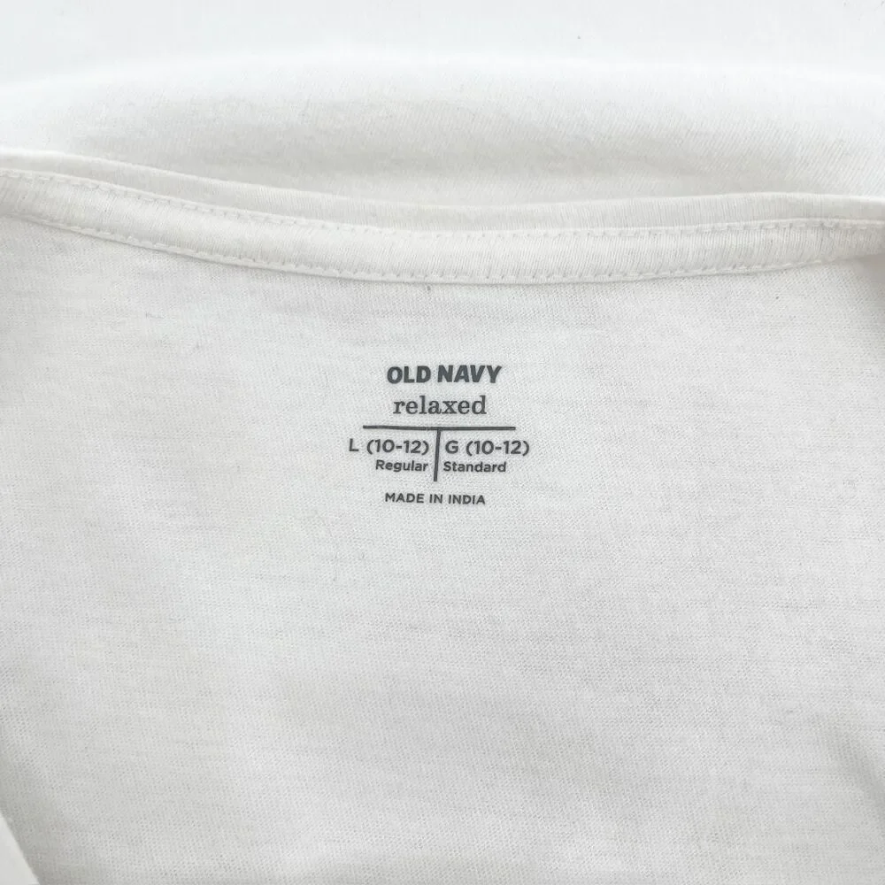 Old Navy Long Sleeve Top‎ Girls Kids L White Relaxed Fit Curved Hem Soft Casual